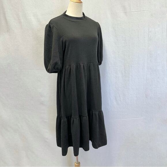 Zara puff sleeve black heavy knit mock neck tiered midi dress size medium - Picture 9 of 16